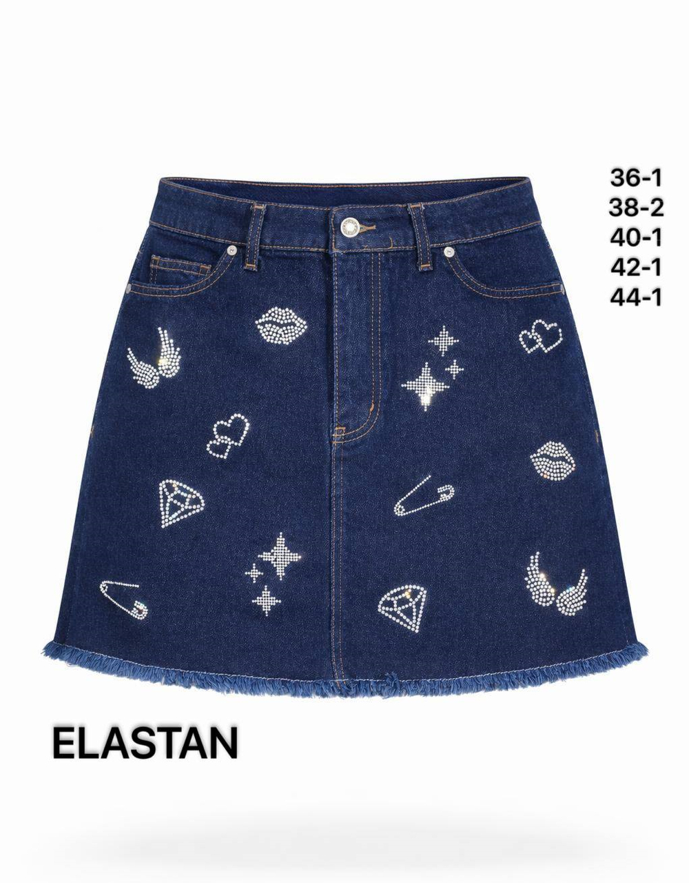 Kadın Lacivert Taş Figürlü Mini Jean Etek-26Y0172764-4