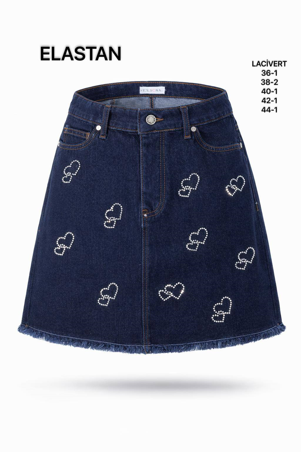 Kadın Lacivert Taş Kalp Figürlü Mini Jean Etek-26Y0172764-3