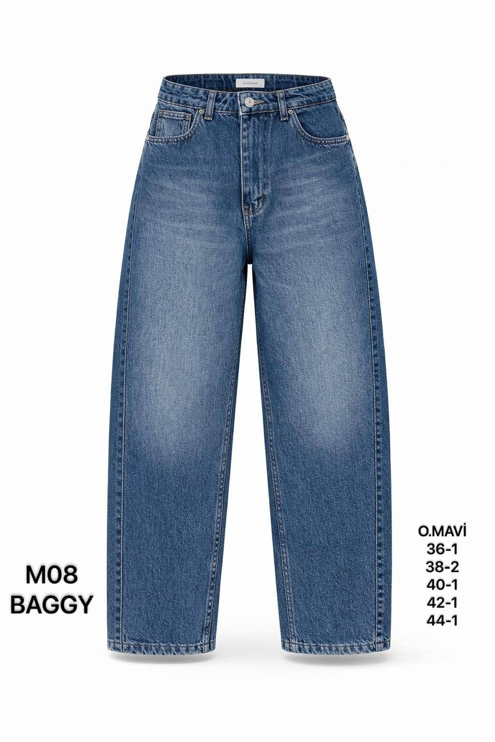 Kadın Mavi Baggy Yüksek Bel Jean Pantolon-M08