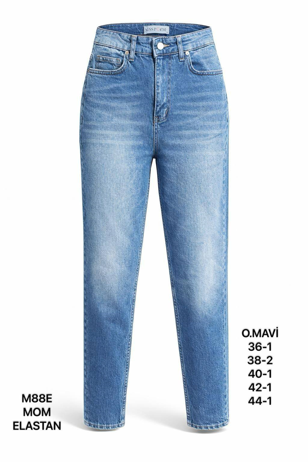 Kadın Mavi Yüksek Bel Mom Fit Jean Pantolon-26Y01M88E