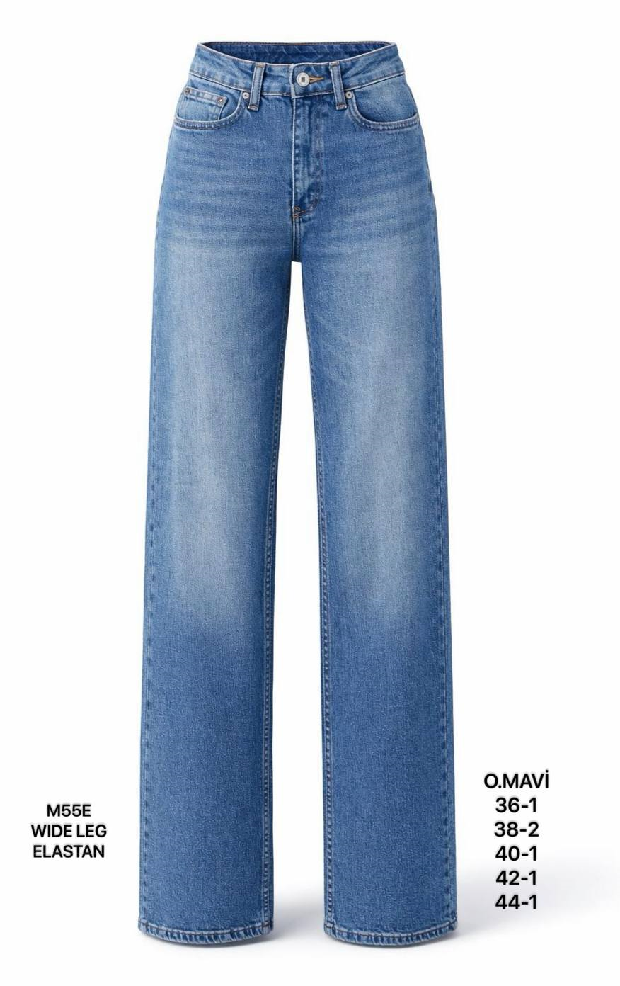 Kadın Mavi Yüksek Bel Wide Leg Jean Pantolon-26Y01M55E