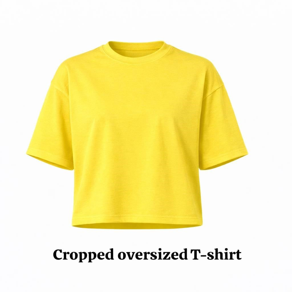 Kadın Sarı Oversize Crop Pamuk T-Shirt-15510