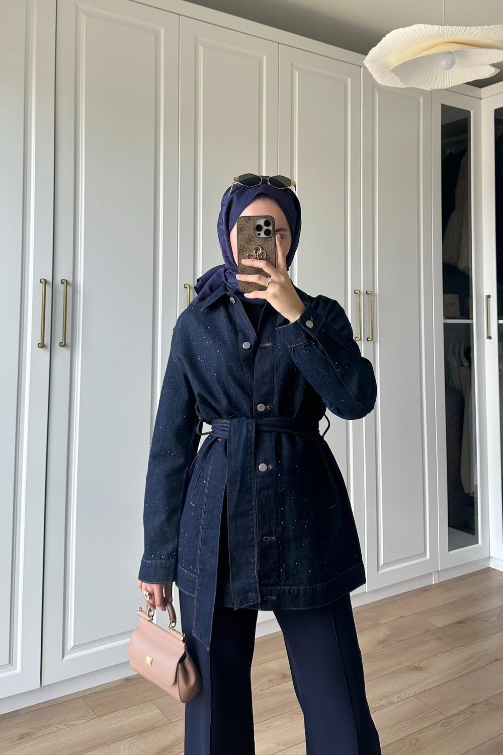 Aluze Taşlı Denim Ceket - LACİVERT