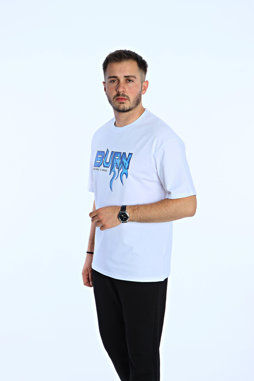 Burn Baskılı Oversize Tişört Beyaz