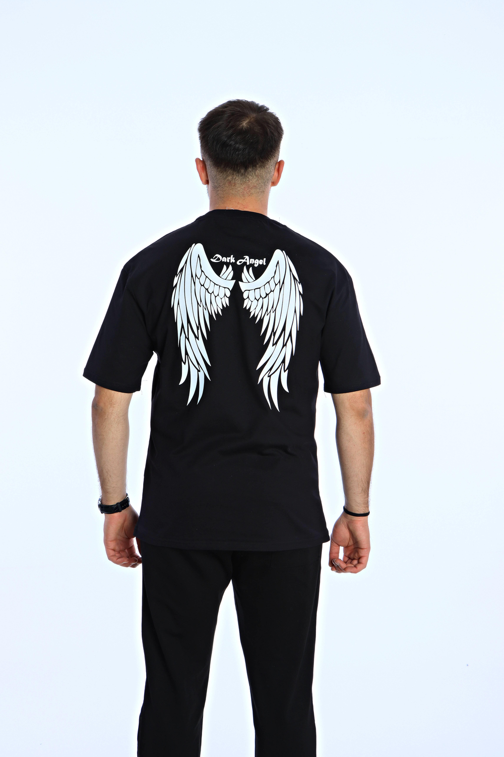 Dark Angel  Baskılı Oversize Tişört Siyah