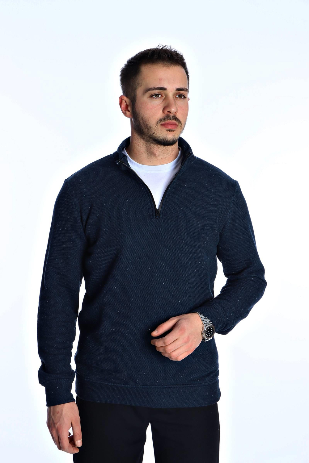 Eg38 Nopeli Şardonlu Yarım Fermuar Sweat Lacivert
