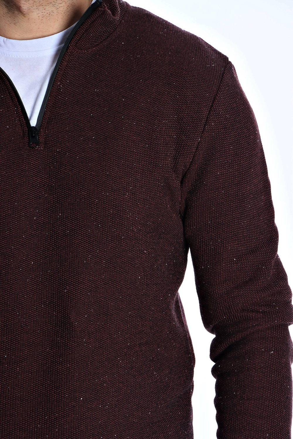 Eg38 Nopeli Şardonlu Yarım Fermuar Sweat Bordo