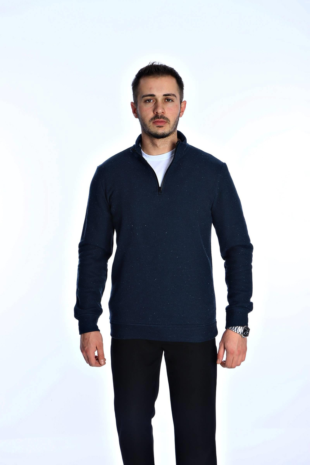 Eg38 Nopeli Şardonlu Yarım Fermuar Sweat Lacivert