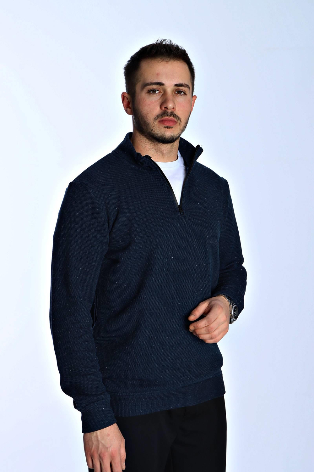 Eg38 Nopeli Şardonlu Yarım Fermuar Sweat Lacivert