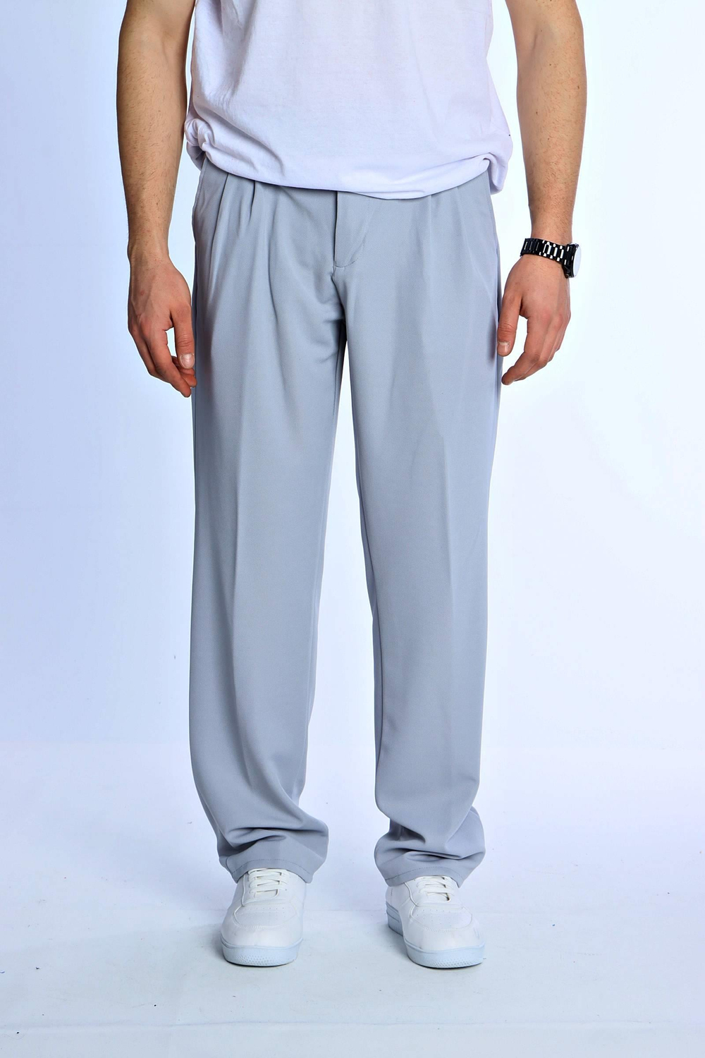 Eg38 Pileli Baggy Kumaş Pantolon Açık Gri