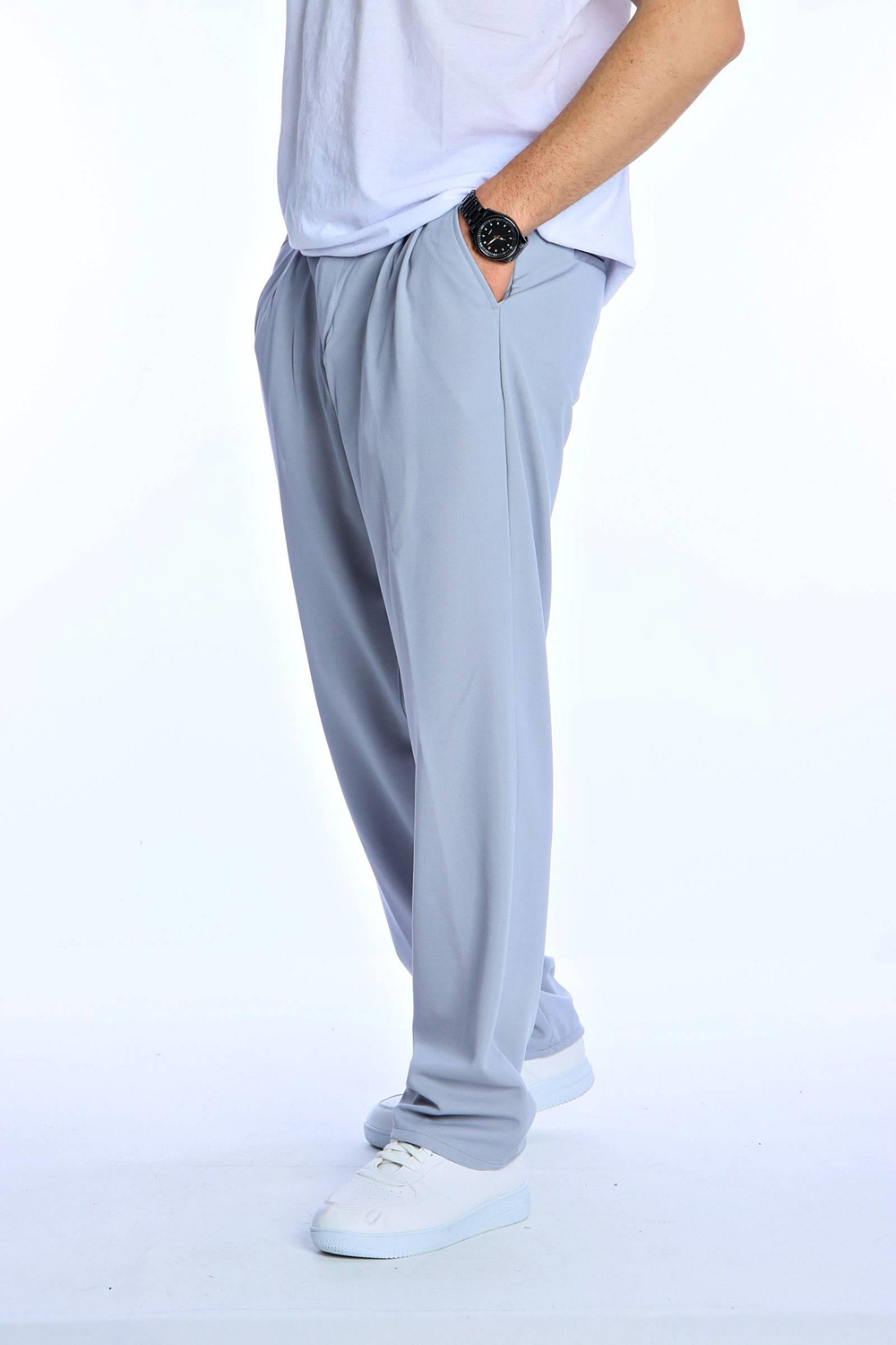 Eg38 Pileli Baggy Kumaş Pantolon Açık Gri