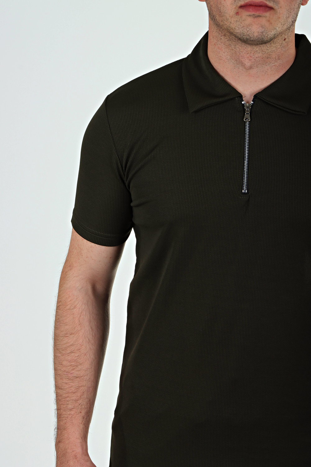 Eg38 Yarım Fermuar Polo Yaka Tşört Haki