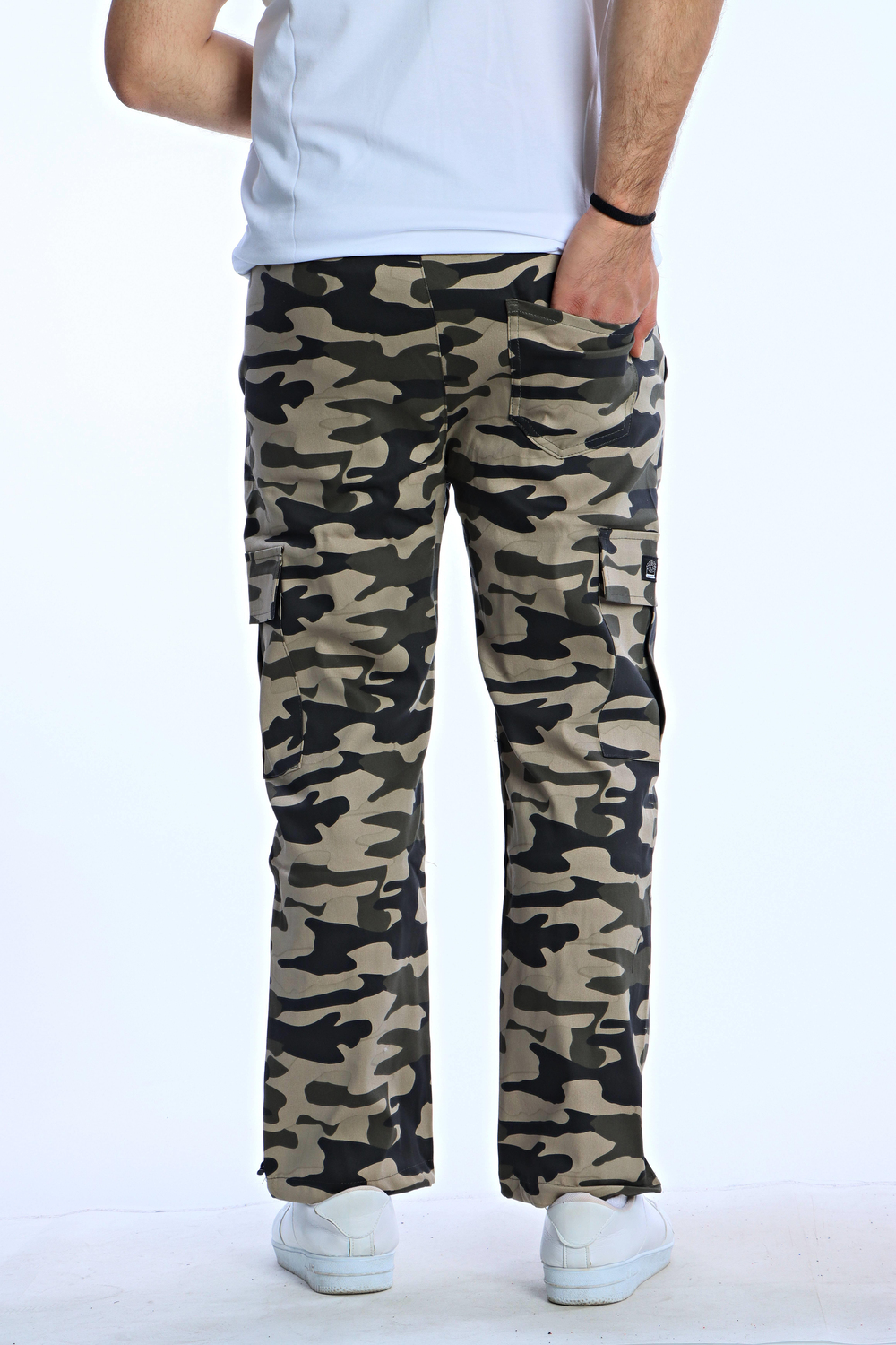 Kamuflaj Baggy Kargo Cep Pantolon Krem