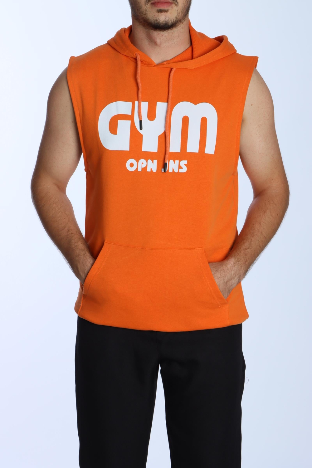 Kapşonlu Kolsuz Tişört Gym Turuncu