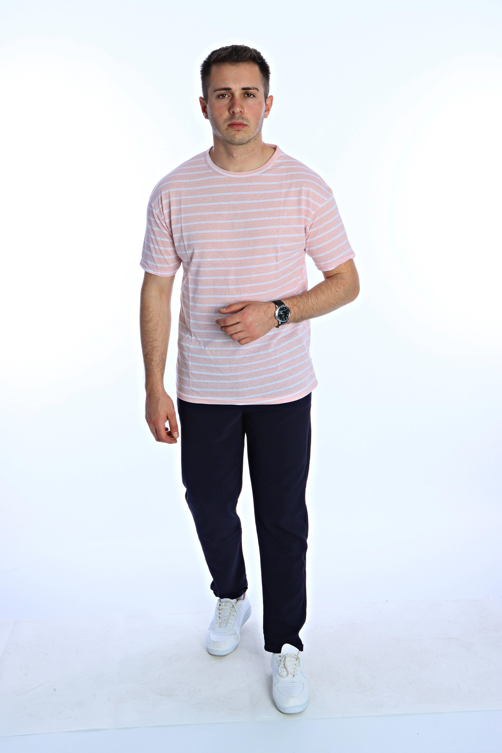 Kmp Çizgili Oversize Tişört Pembe
