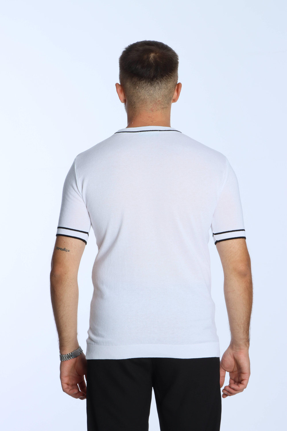 Marco Bisiklet Yaka Çizgili Triko Tshirt Beyaz