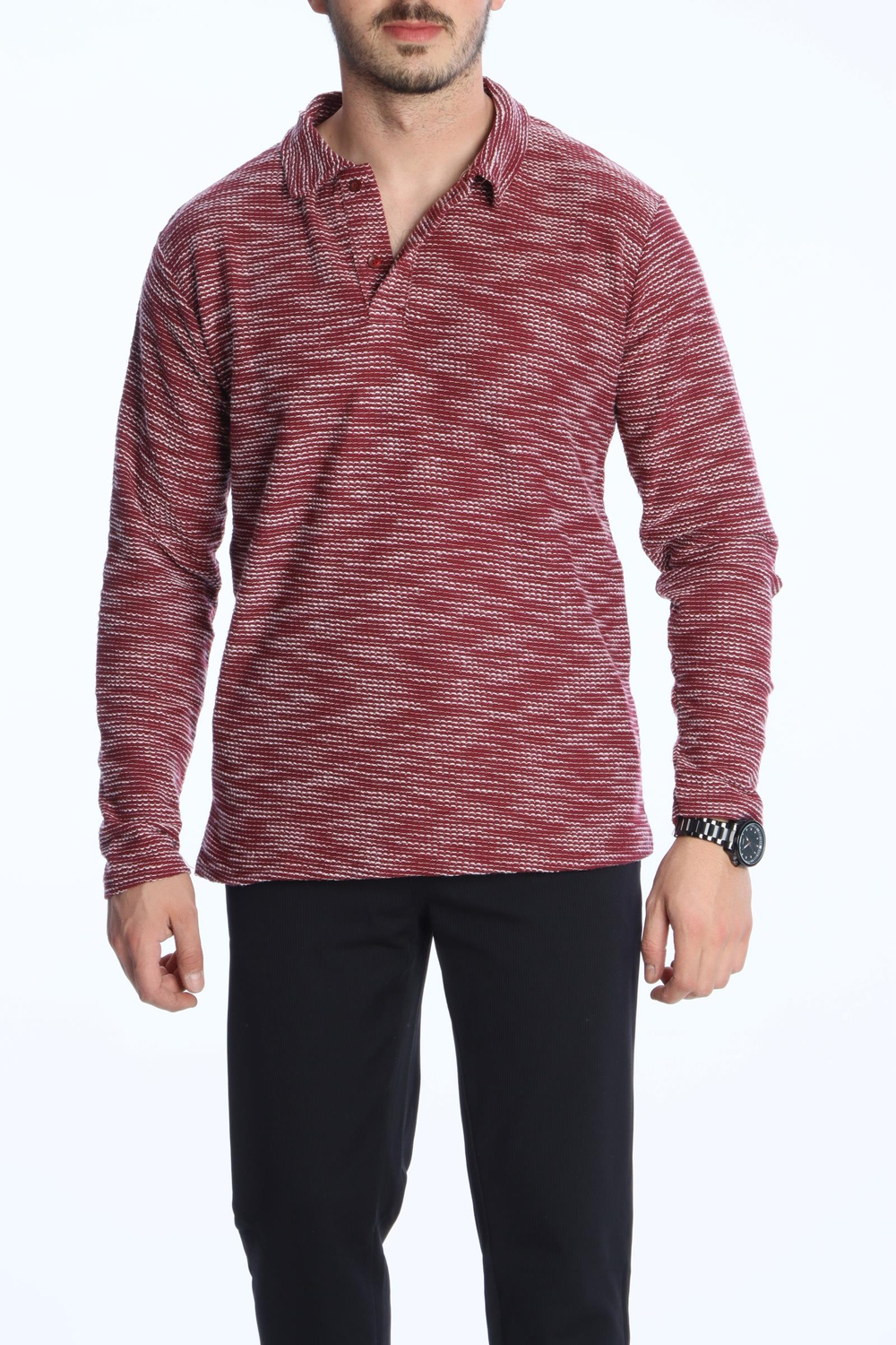 Scd Flamlı Yakalı Sade Sweat Bordo