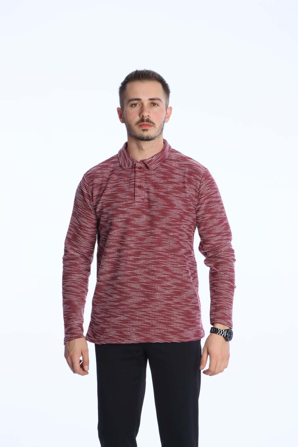 Scd Flamlı Yakalı Sade Sweat Bordo