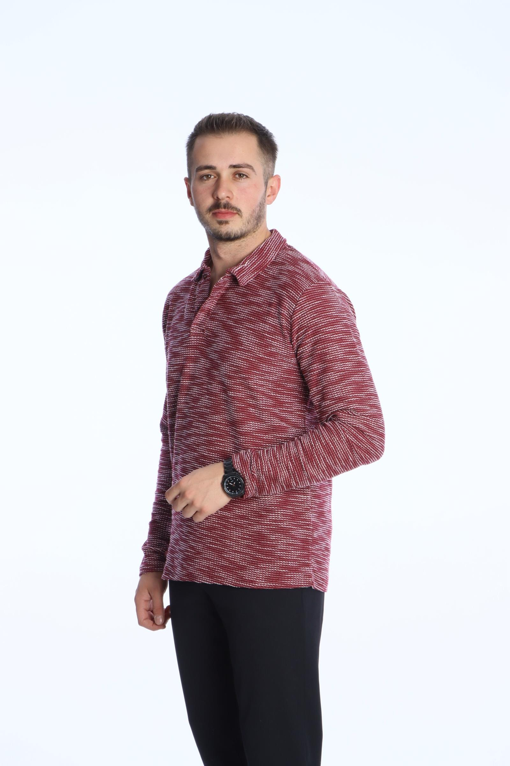 Scd Flamlı Yakalı Sade Sweat Bordo
