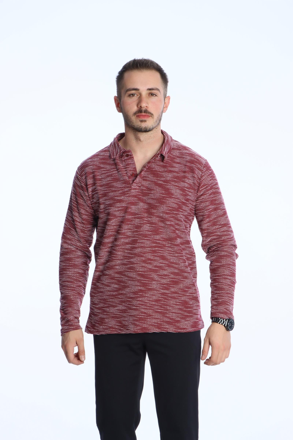 Scd Flamlı Yakalı Sade Sweat Bordo