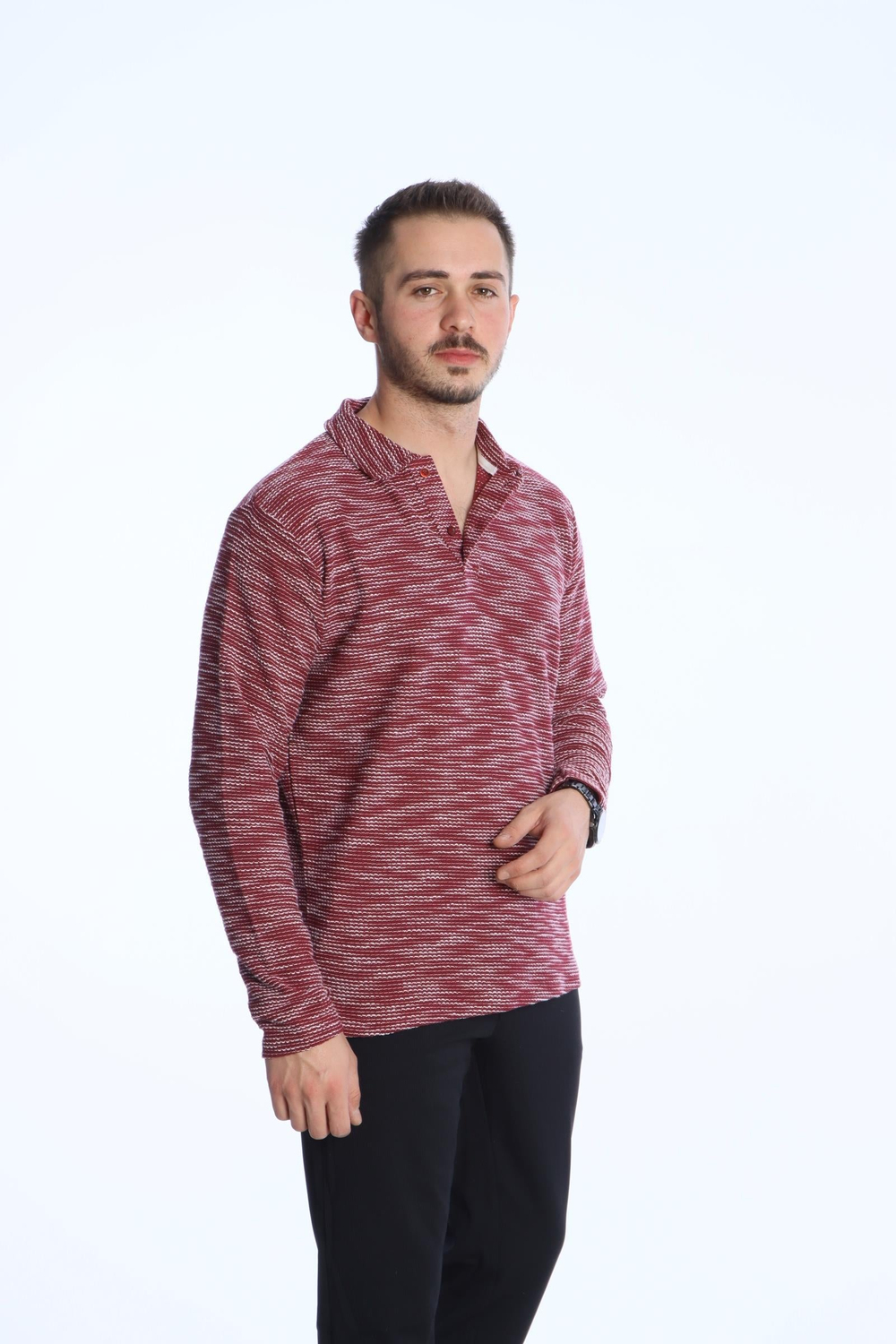 Scd Flamlı Yakalı Sade Sweat Bordo