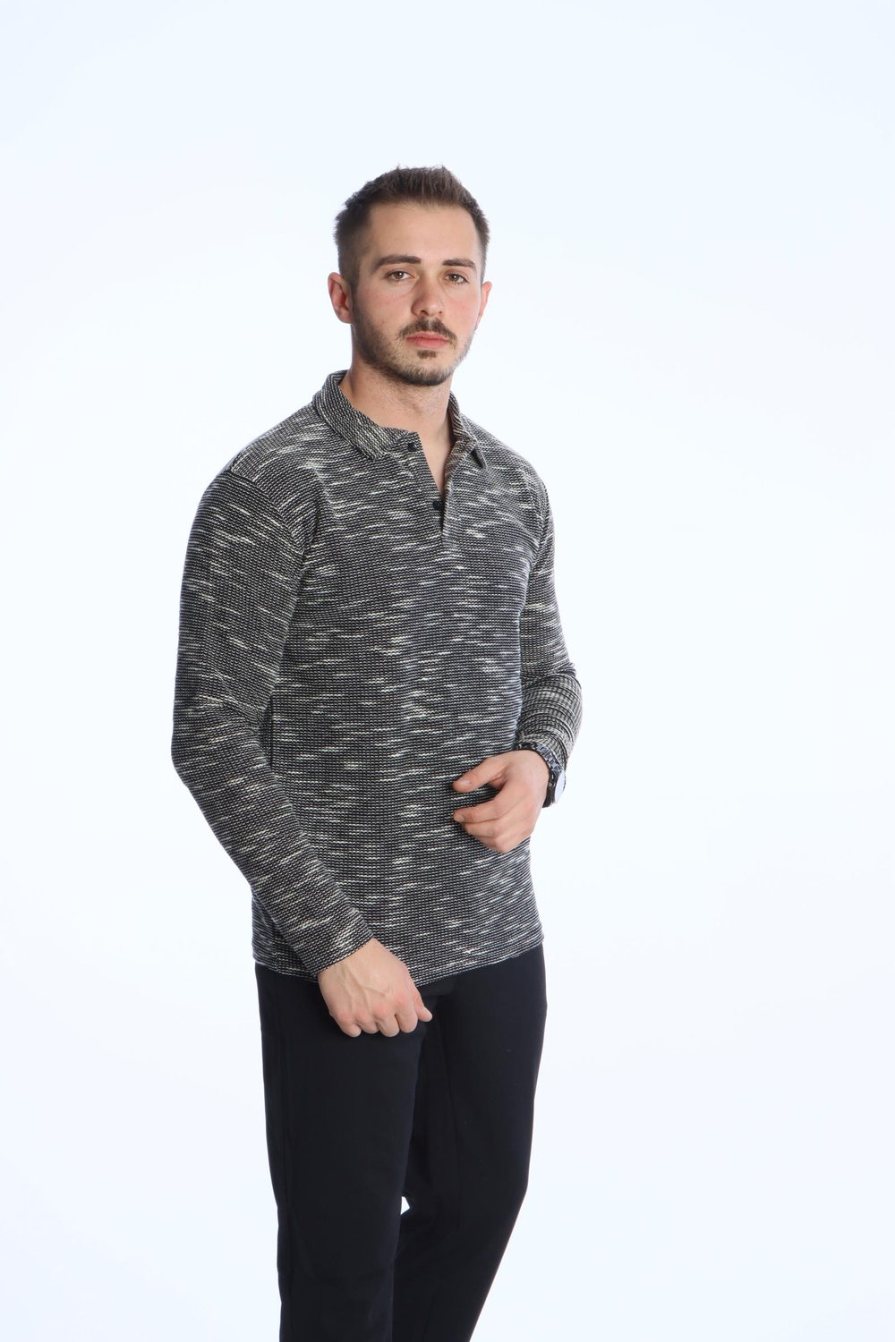 Scd Flamlı Yakalı Sade Sweat Haki