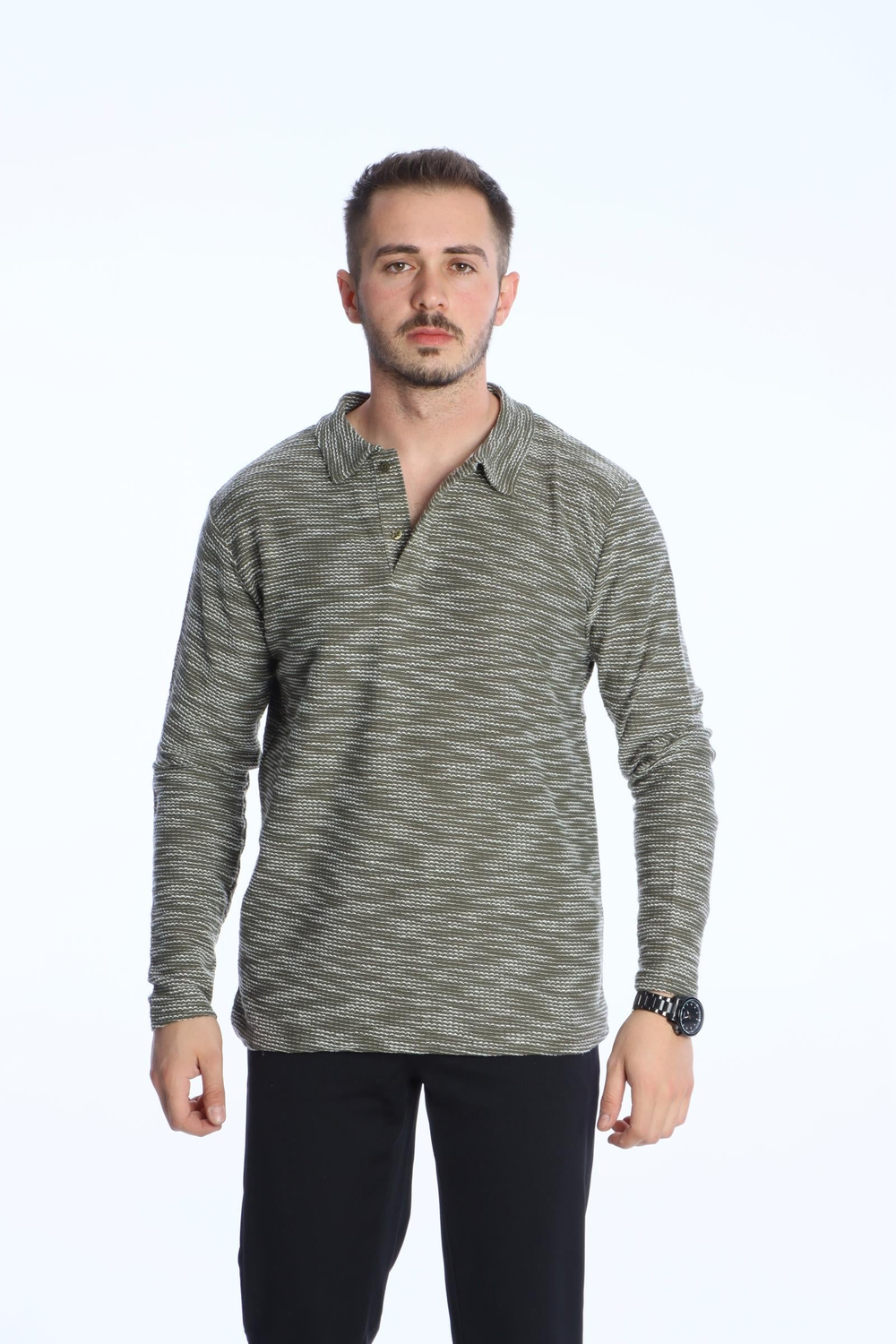 Scd Flamlı Yakalı Sade Sweat Yeşil