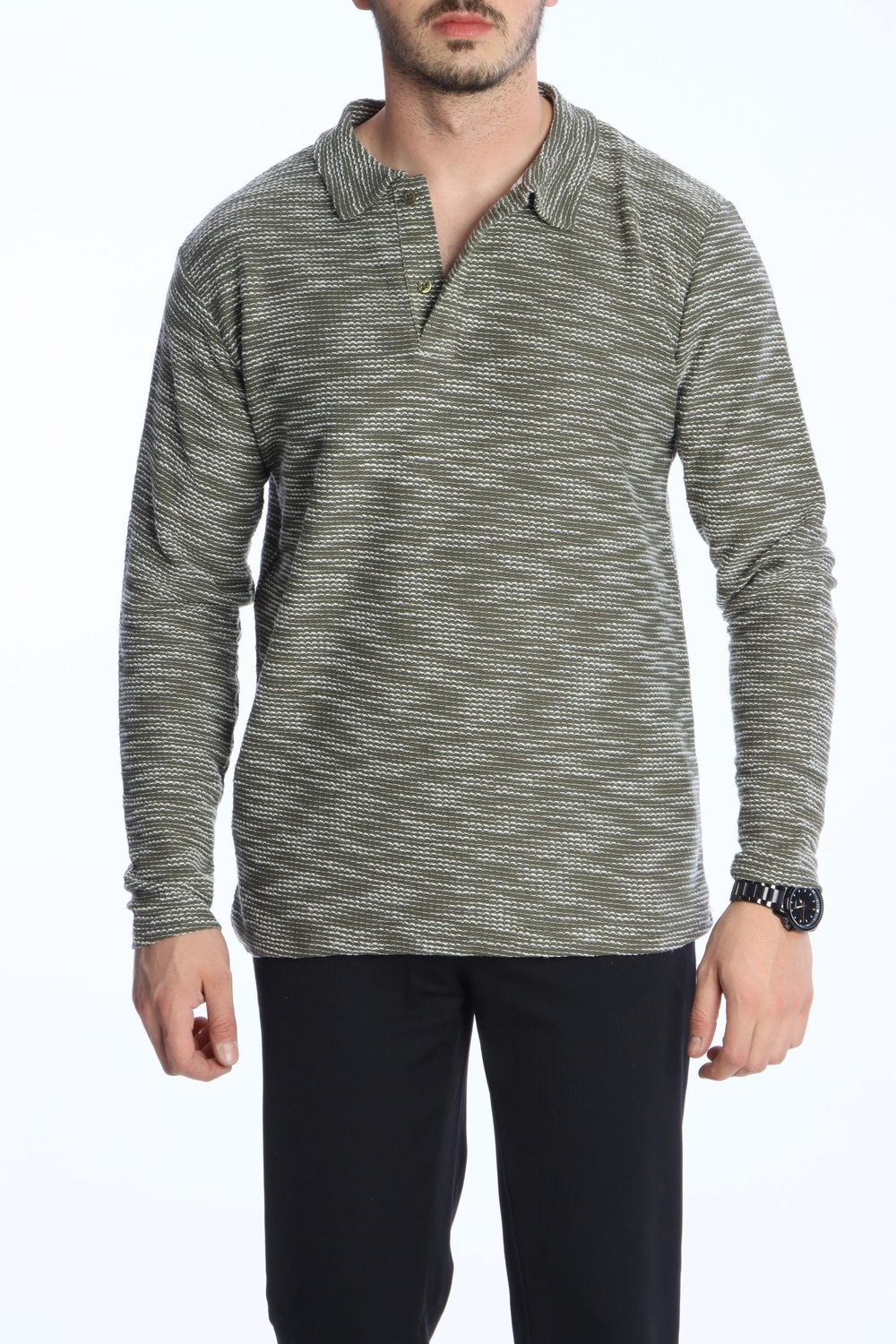 Scd Flamlı Yakalı Sade Sweat Yeşil