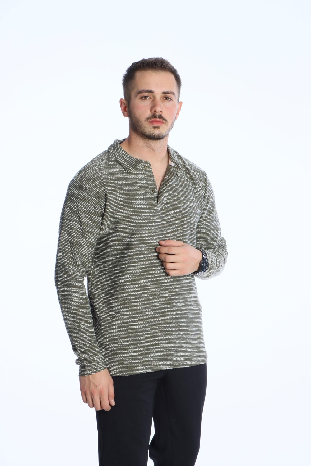 Scd Flamlı Yakalı Sade Sweat Yeşil