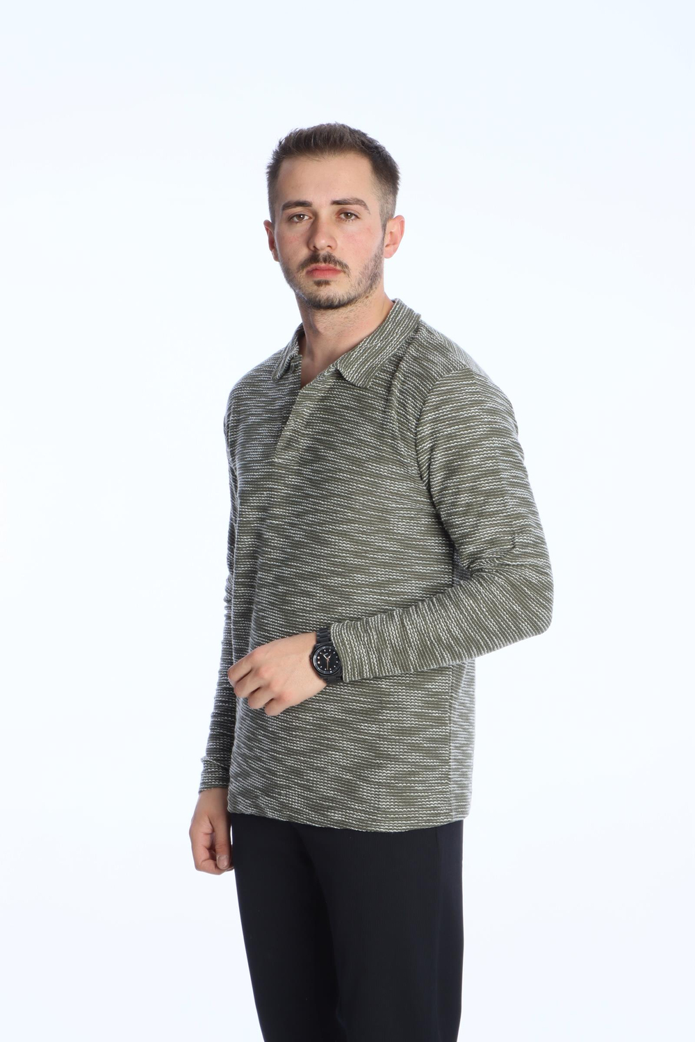 Scd Flamlı Yakalı Sade Sweat Yeşil