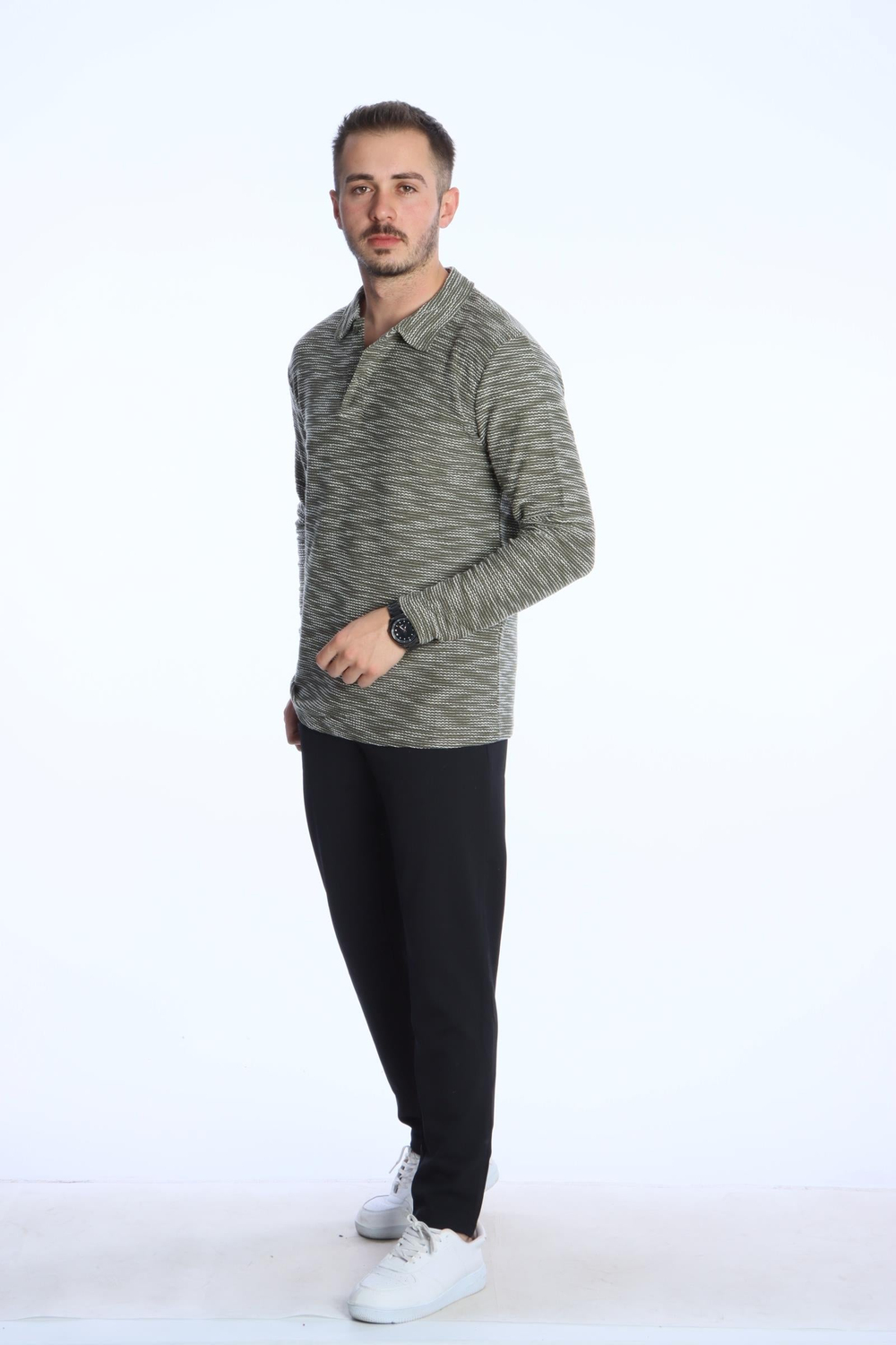 Scd Flamlı Yakalı Sade Sweat Yeşil