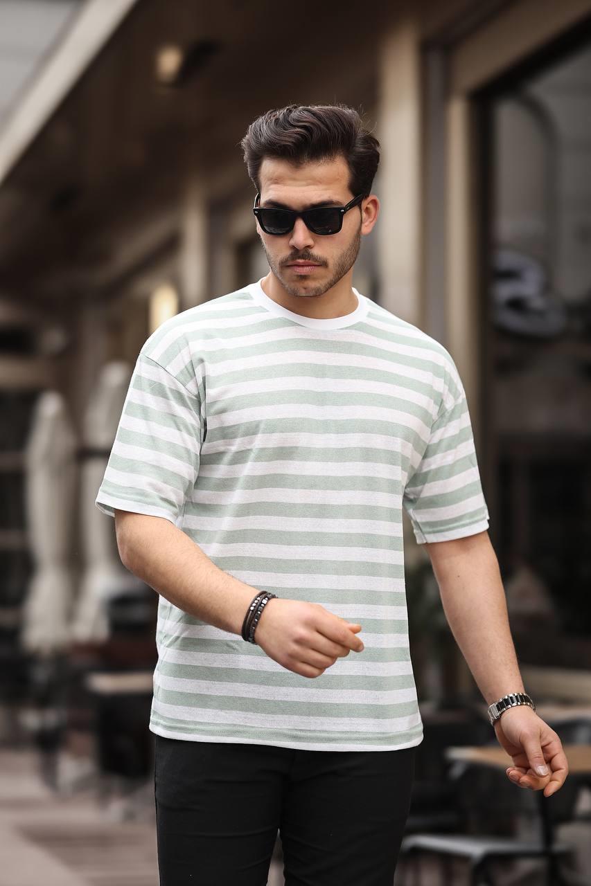 Tmb Çizgili Bisiklet Yaka Tişört Mint Yeşili