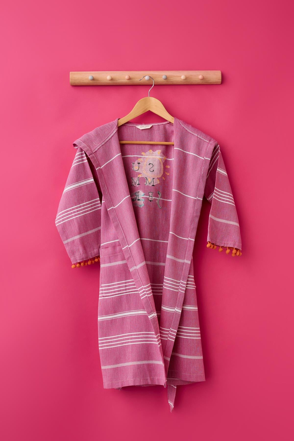 Kız Çocuk Pembe Renkli Summer Yazılı Peştemal Bornoz