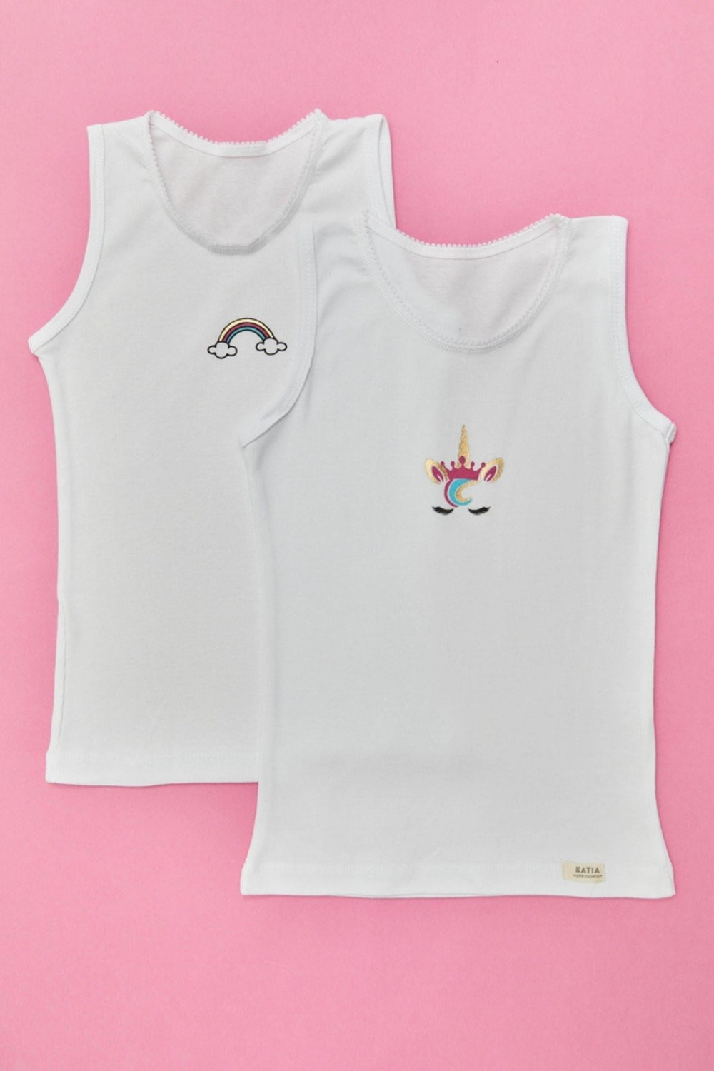 2 li Paket Rainbow Kız Çocuk Atlet Beyaz/Beyaz