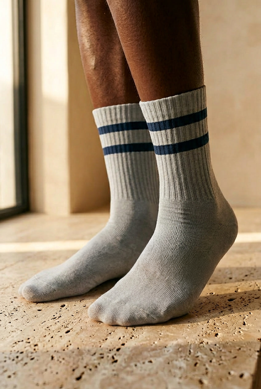 Mens Towel Sole Striped Short Socks Grey/Black