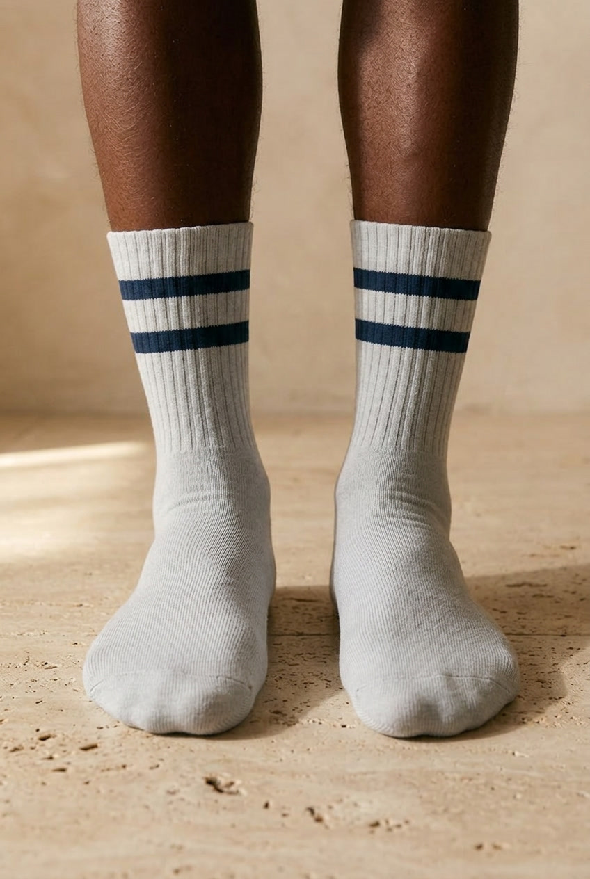 Mens Towel Sole Striped Short Socks Grey/Black