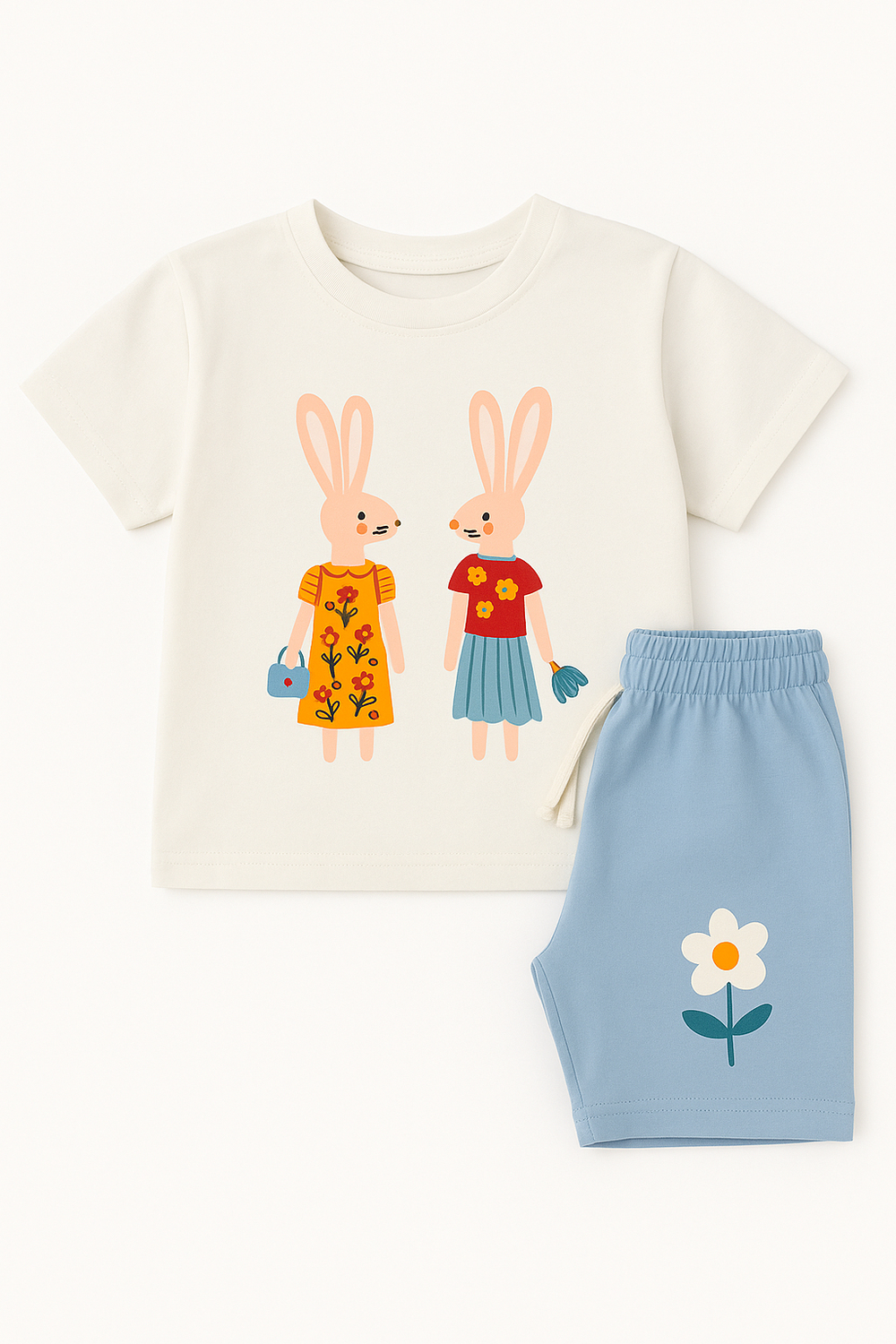 Kız Çocuk Tavşan Desenli Şortlu Pijama Takımı