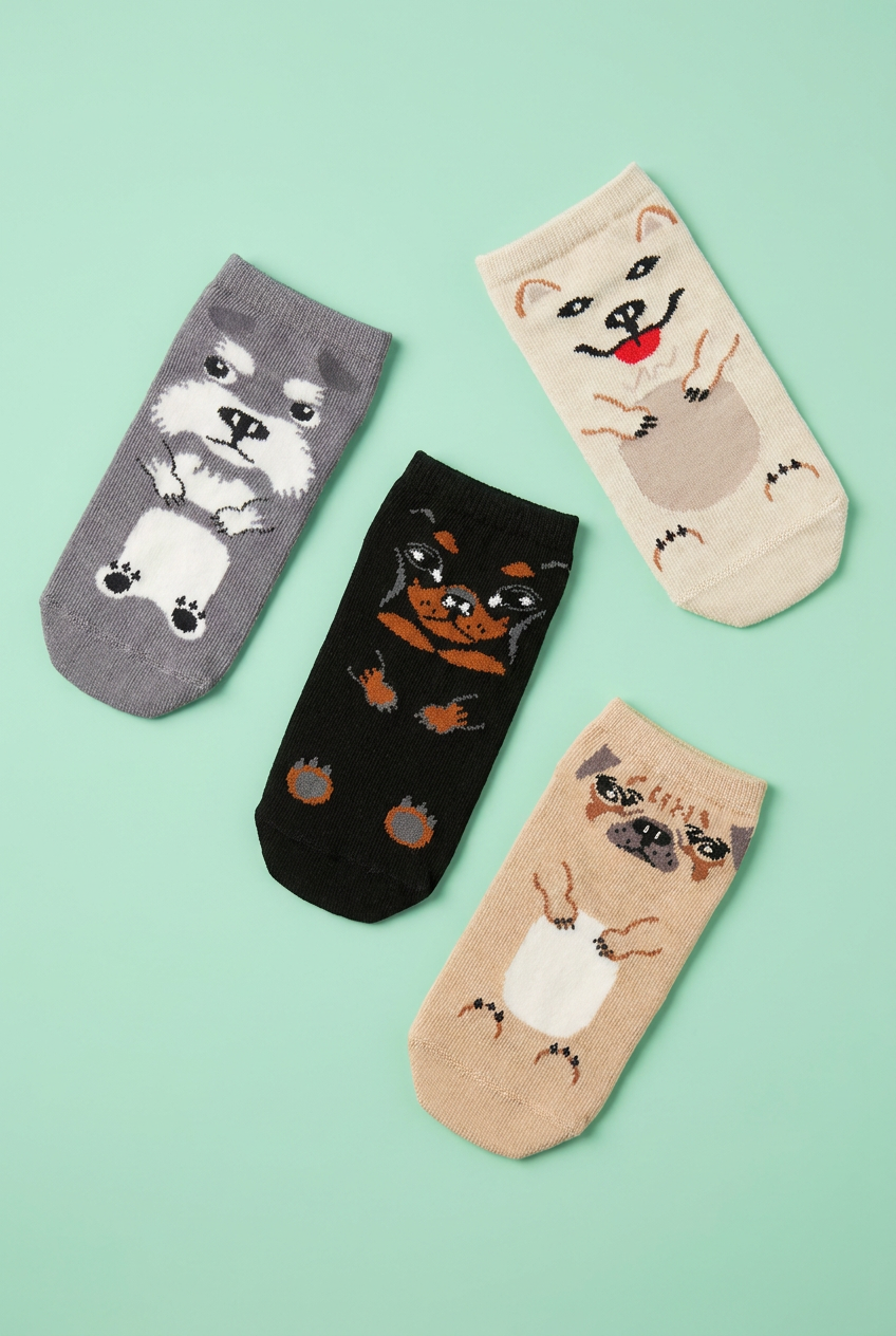 4lü Paket Hayvan Desenli Çocuk Step Çorap Çok Renkli