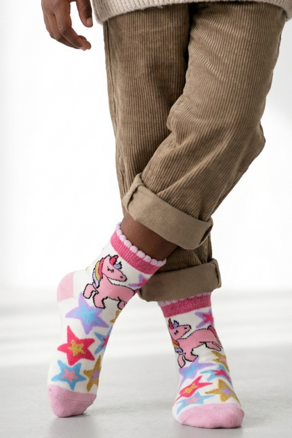 Çizgili Unicorn Desenli Lila Çocuk Soket Çorap