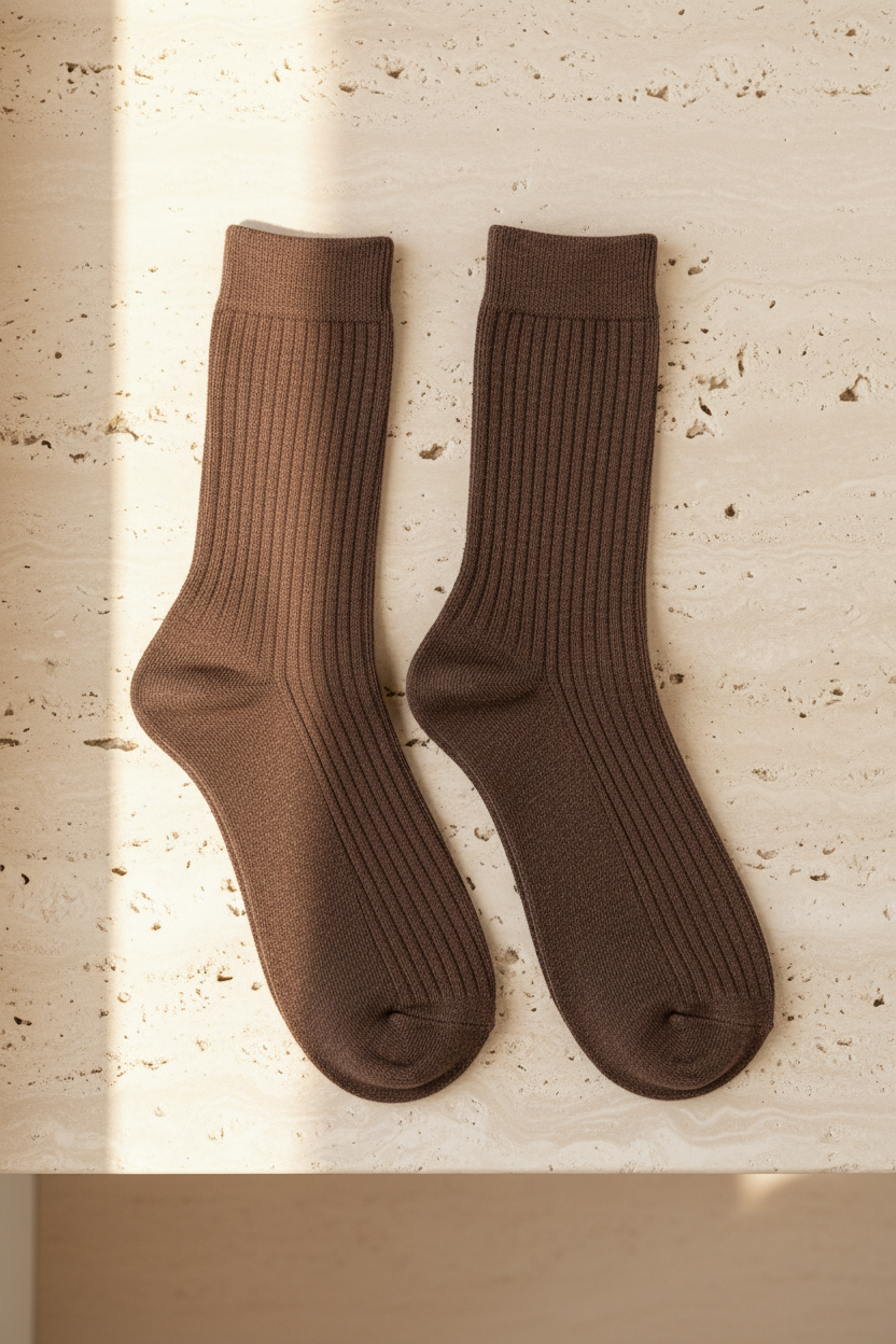 Unisex Basic Kahverengi Soket Çorap 
