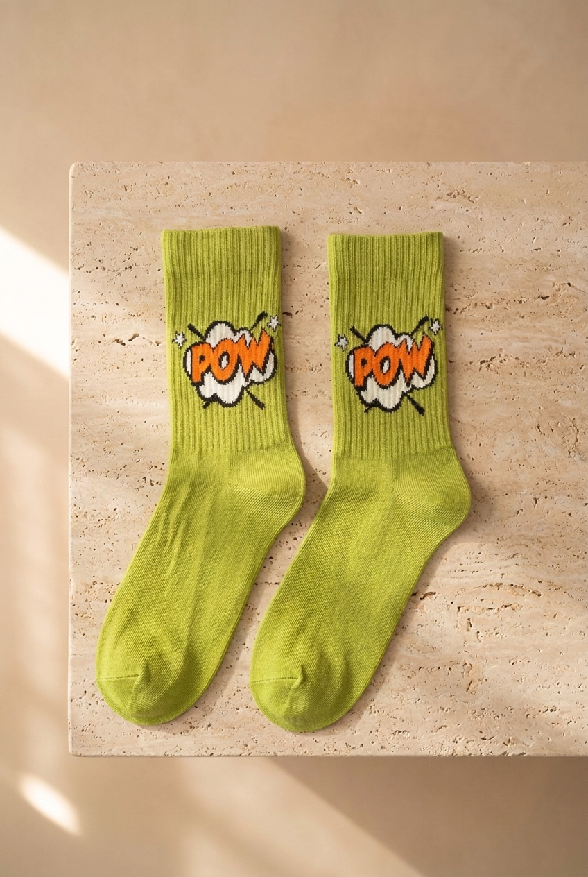 Unisex Desenli Yeşil Soket Çorap