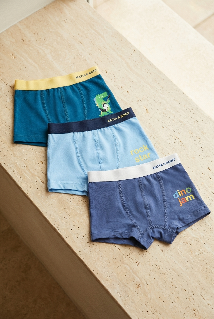 Erkek Çocuk 3lü Timsah Desenli Boxer Mavi