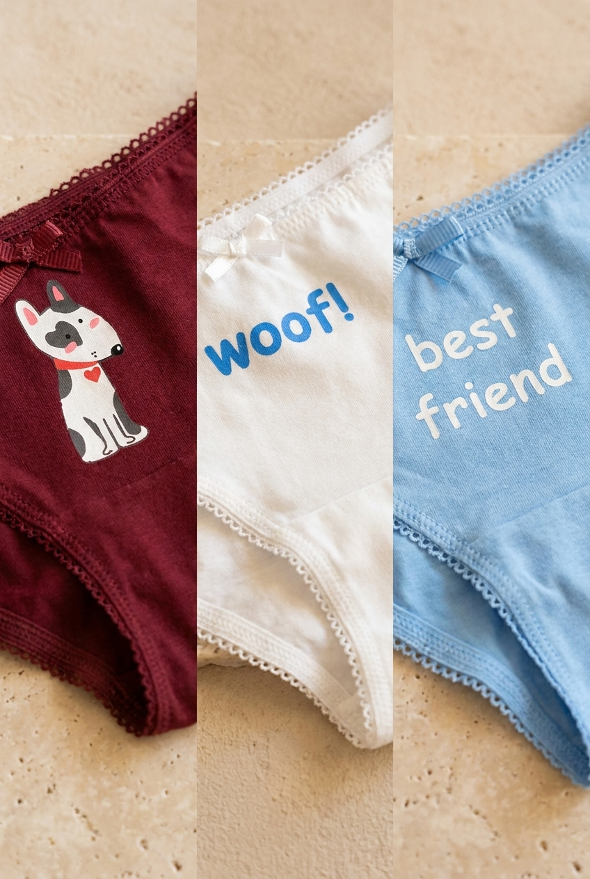 Kız Çocuk 3lü Köpek Desenli Kutulu Slip Kırmızı