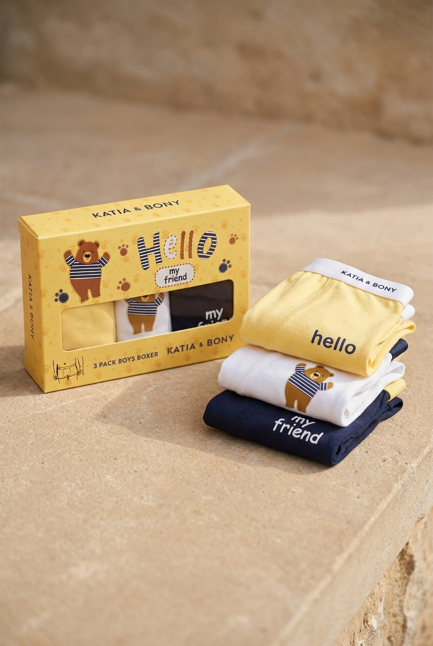 Erkek Çocuk 3lü Teddy Kutulu Boxer Sarı