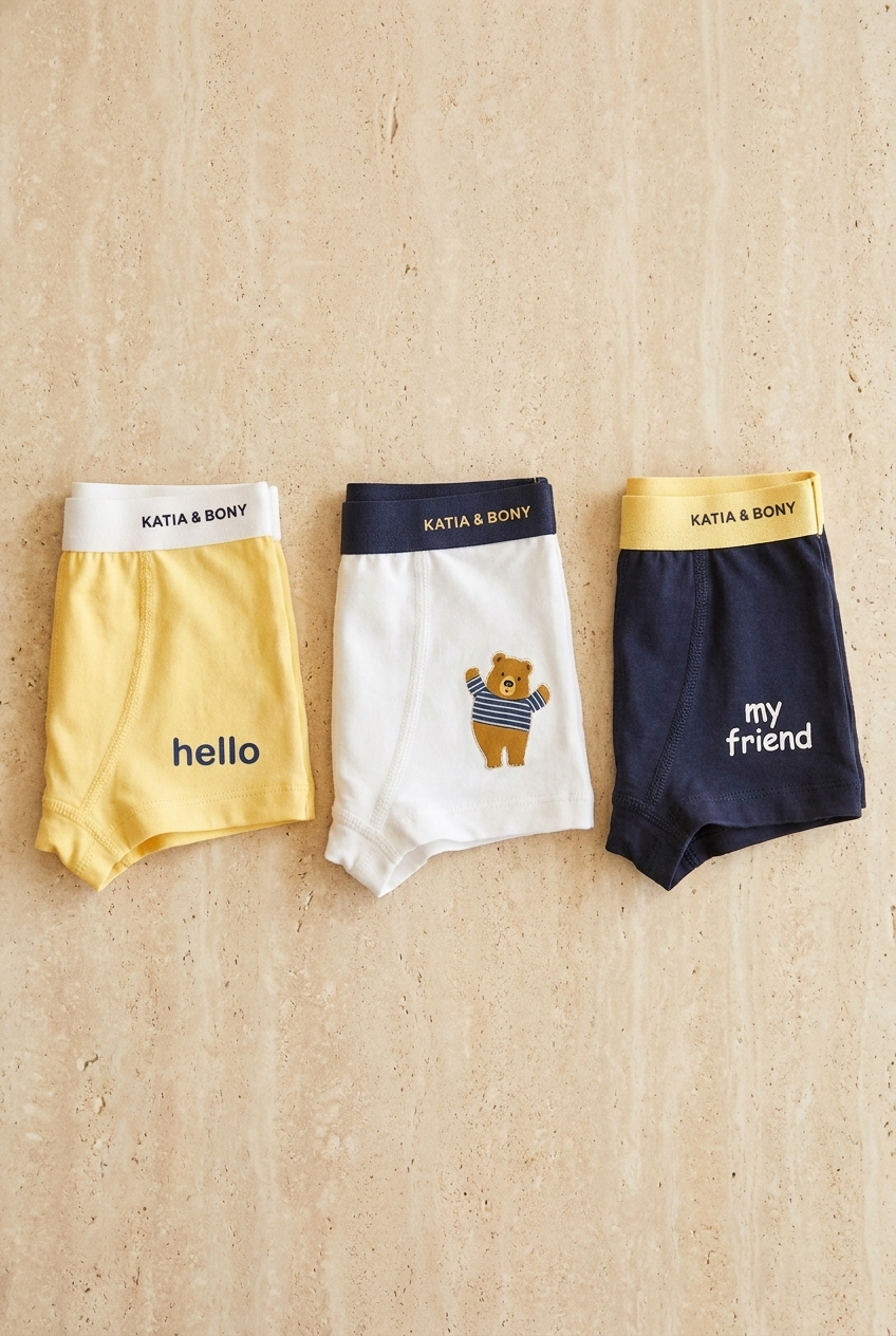 Erkek Çocuk 3lü Teddy Kutulu Boxer Sarı