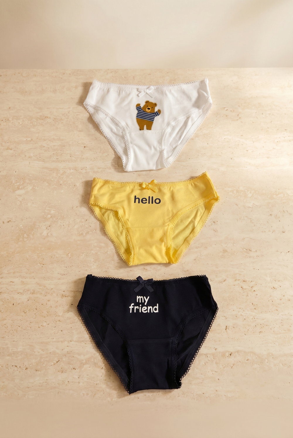 Kız Çocuk Teddy Baskılı Kutulu 3lü Slip