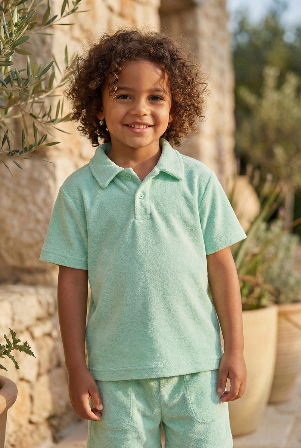 12606K2025 POLO YAKA ÇOCUK HAVLU TSHIRT LIGHT MAVİ