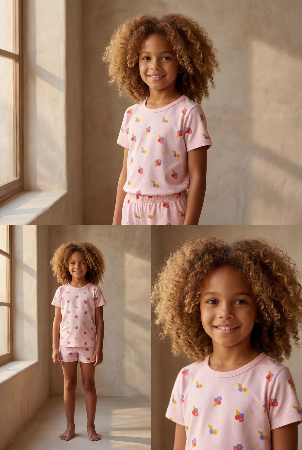 Kız Çocuk Floral Outburst Dondurma Desenli Paketli Şortlu Pijama Takımı