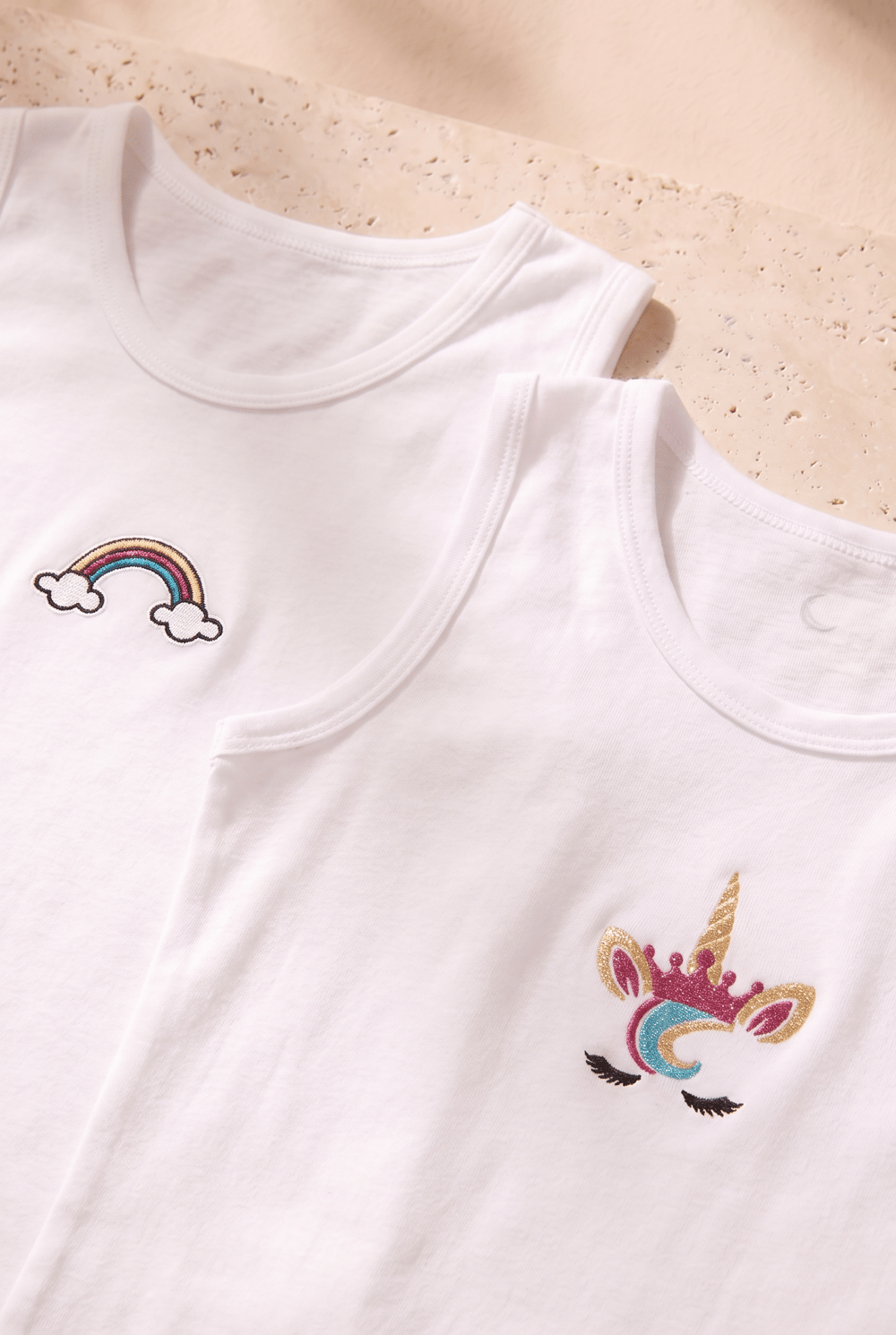 2 li Paket Rainbow Kız Çocuk Atlet Beyaz/Beyaz