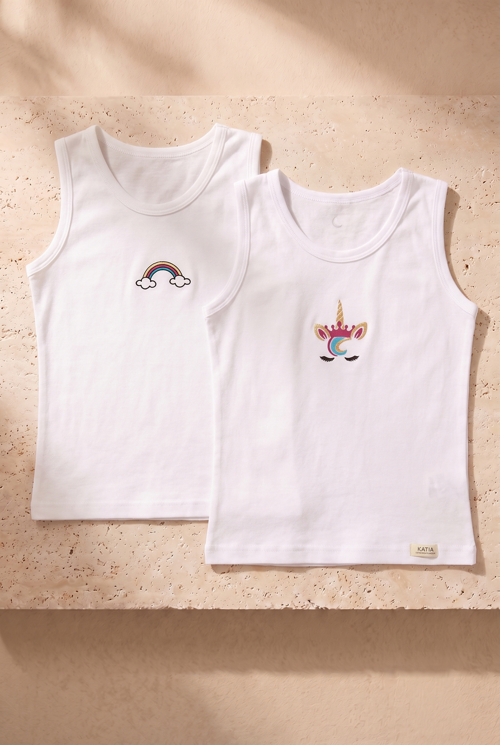 2 li Paket Rainbow Kız Çocuk Atlet Beyaz/Beyaz